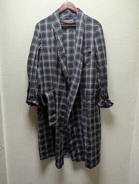 VTG Pendleton Sir Pendleton Worsted Wool Robe Navy Green Tartan Plaid Wrap Belt